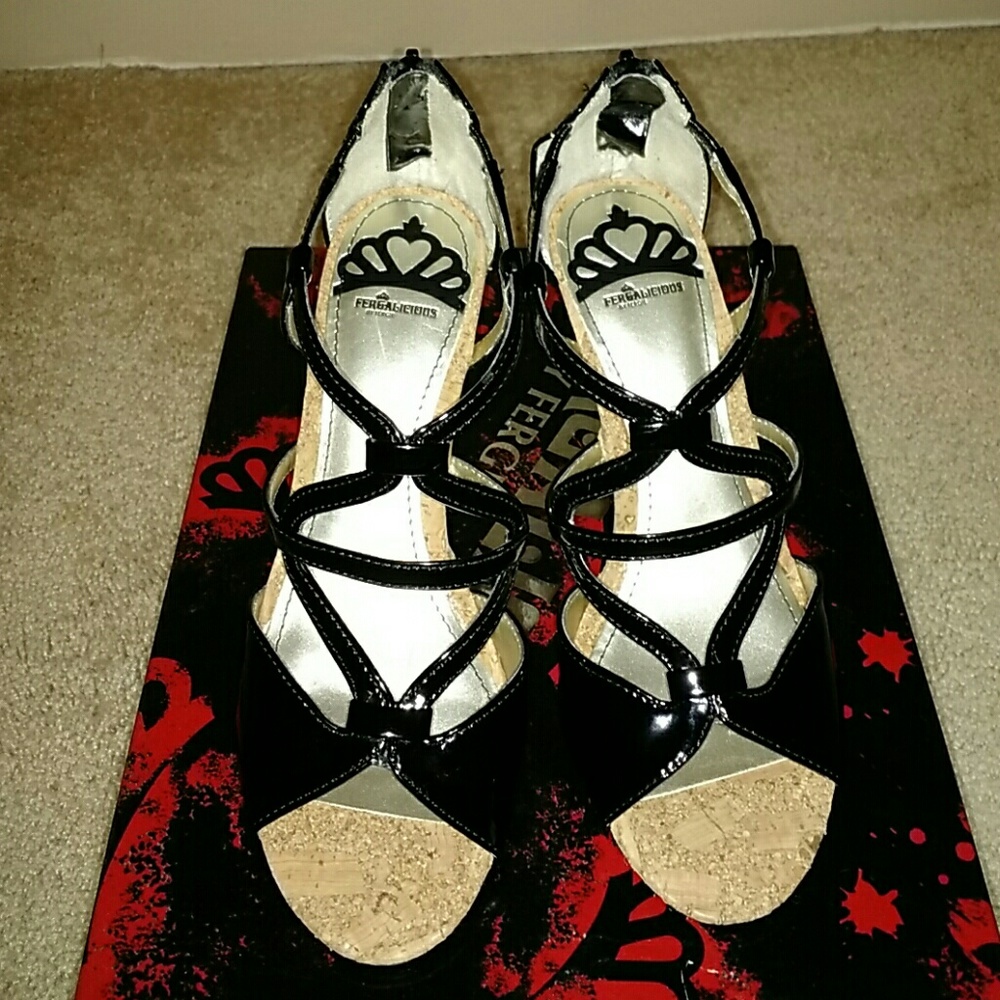 NIB Fergalicious Hess-T Patent Black Heels